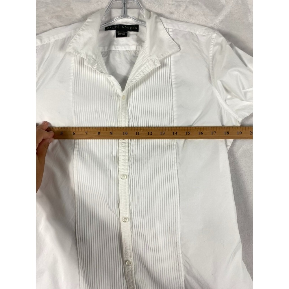 Ralph Lauren Black Label Shirt Women Sz 10 White Pleats Old Money Quiet Luxury - Picture 7 of 14